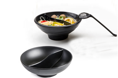 Black plastic dinnerware round melamine divided bowl (1)