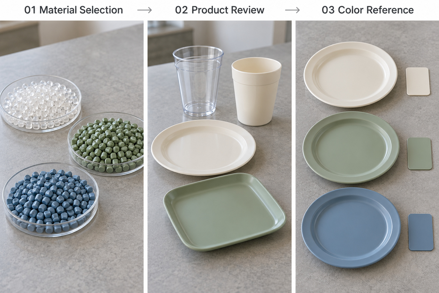 Plasticware material selection and color review steps